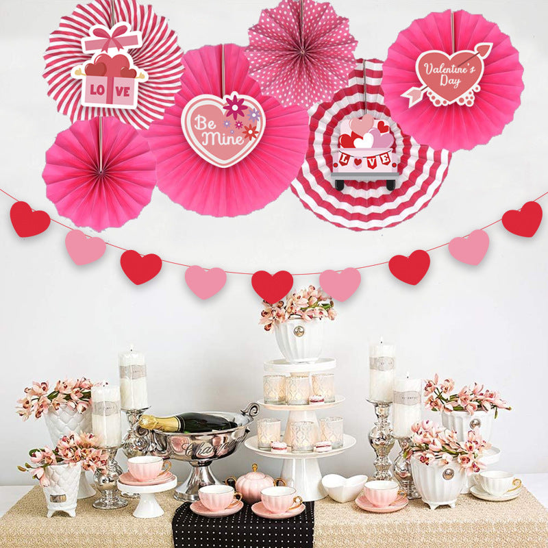 Wholesale Set of 6 Single Layer Round Paper Flower Fans Set for Valentine's Day Holiday Decorations